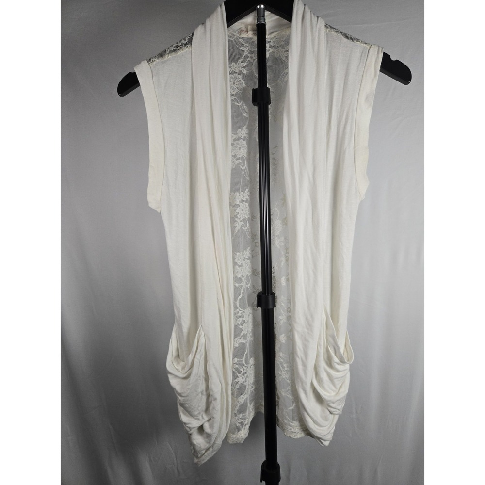 Ivory Lace Open Front Cardigan Vest Size M Boho‎ Romantic Festival